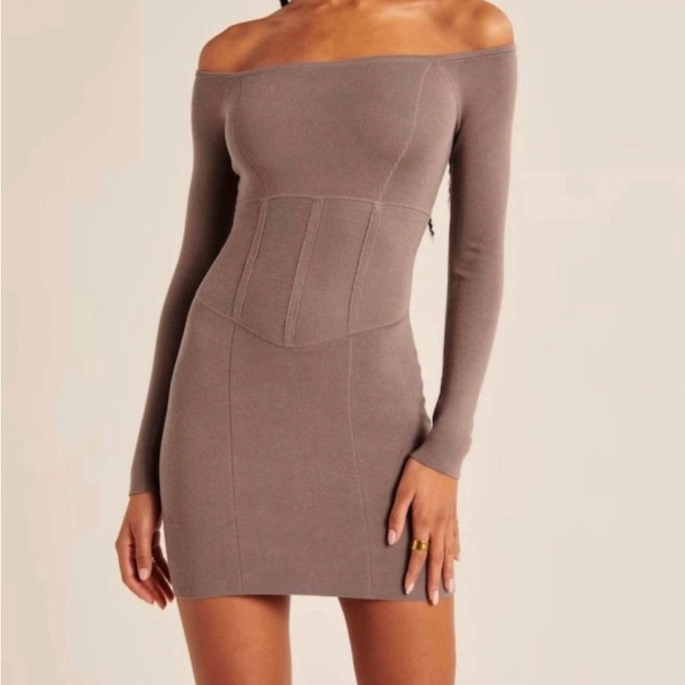 Abercrombie & Fitch Purple Bodycon Dress Off-Shoulder Long Sleeve